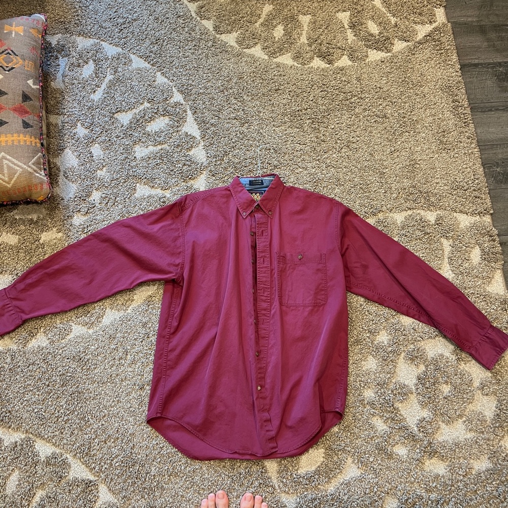 Vintage Ralph Lauren Chaps Button Up Shirt Adult L Red Pocket Long Sleeve Pocket